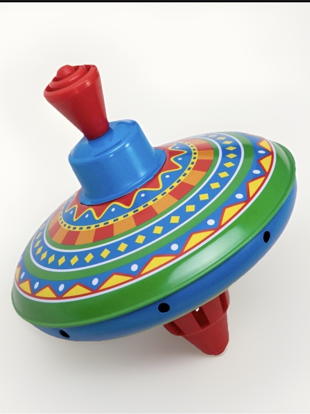 Vintage Schylling Tin Spinning Top Toy Metal Classic Circus Retro Multicolor